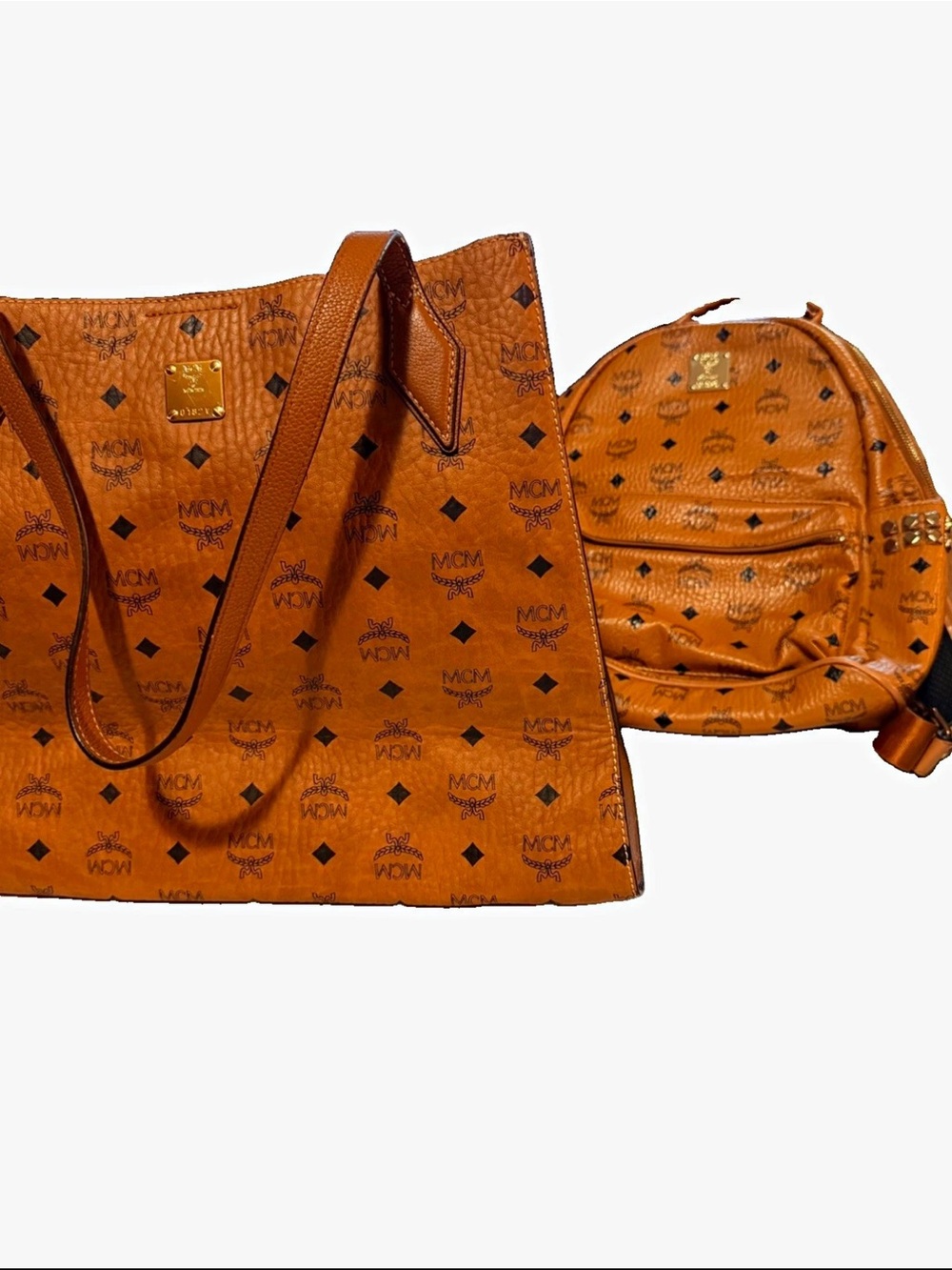 MCM Cognac Visetos Tote with Backpack Set